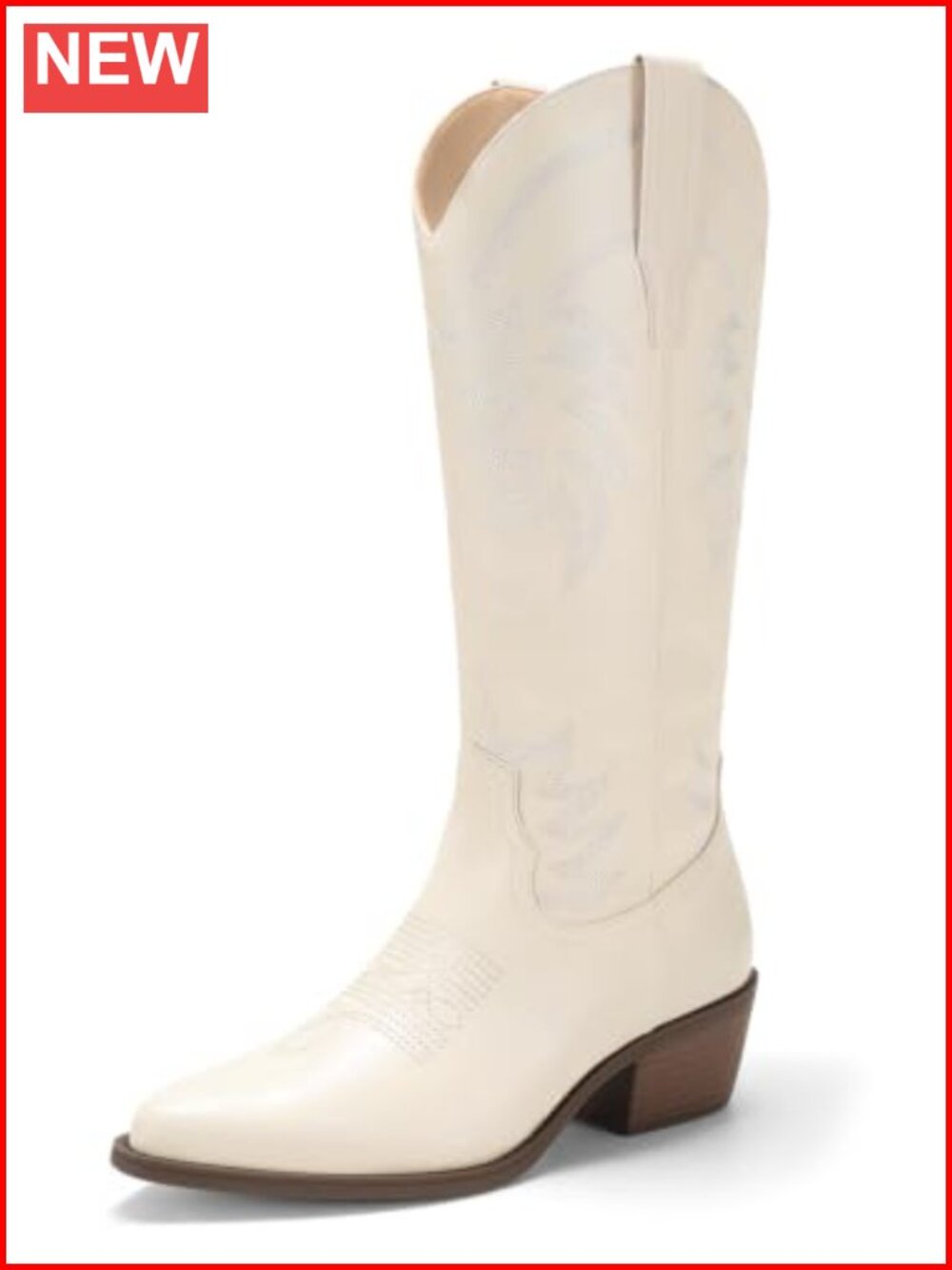 Mid Calf Western Cowboy Boots Faux Leather Embroidered Pointed Toe Pull-On
